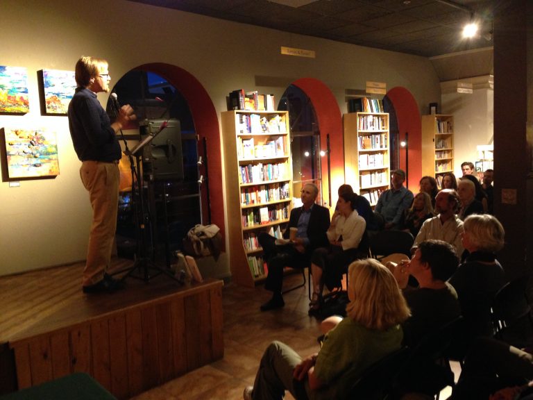 Bill speaking at a bookstore event in Santa Fe
